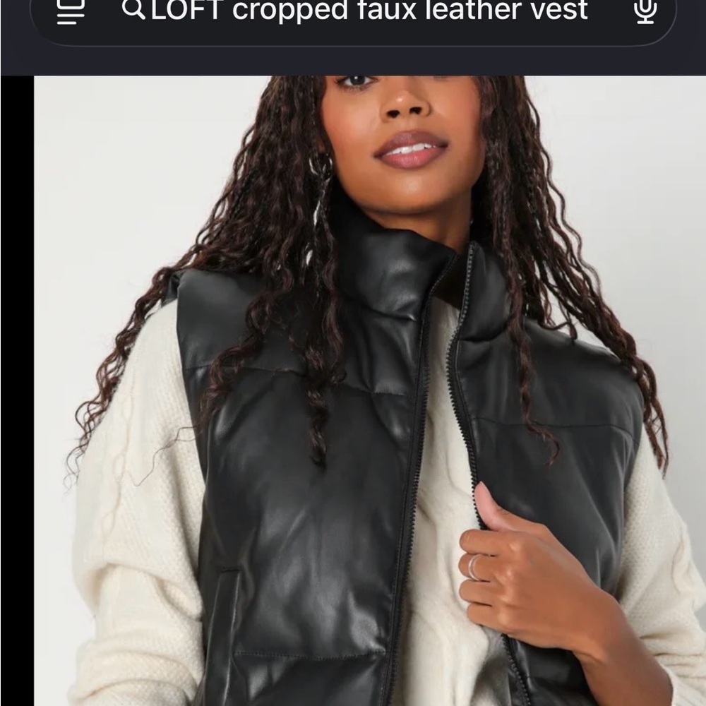LOFT black faux leather cropped funnel neck vest.